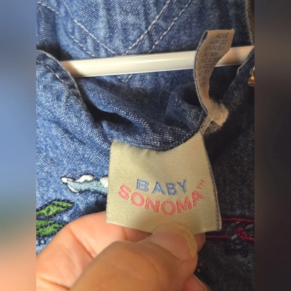 Vintage Baby‎ Sonoma Embroidered Planes Carpenter Overalls, Size 12 Months